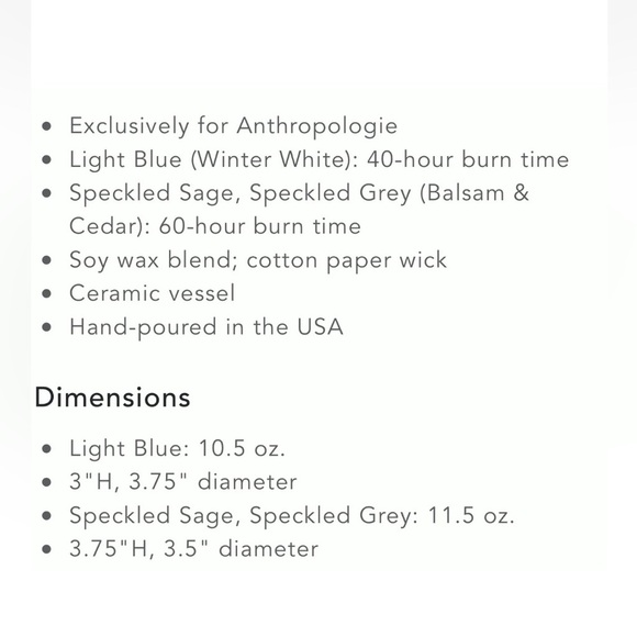 Anthropologie Scented Candle Winter White 10.4 Oz /295 G Ceramic Candle NEW - Picture 5 of 8